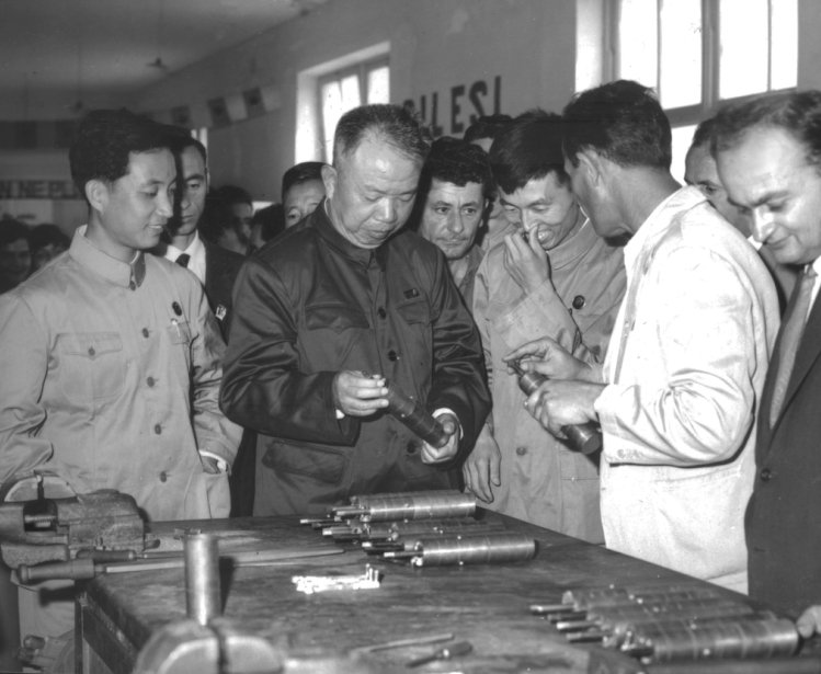 China-Albania friendship delegation on a visit to an Albanian factory, 1967
