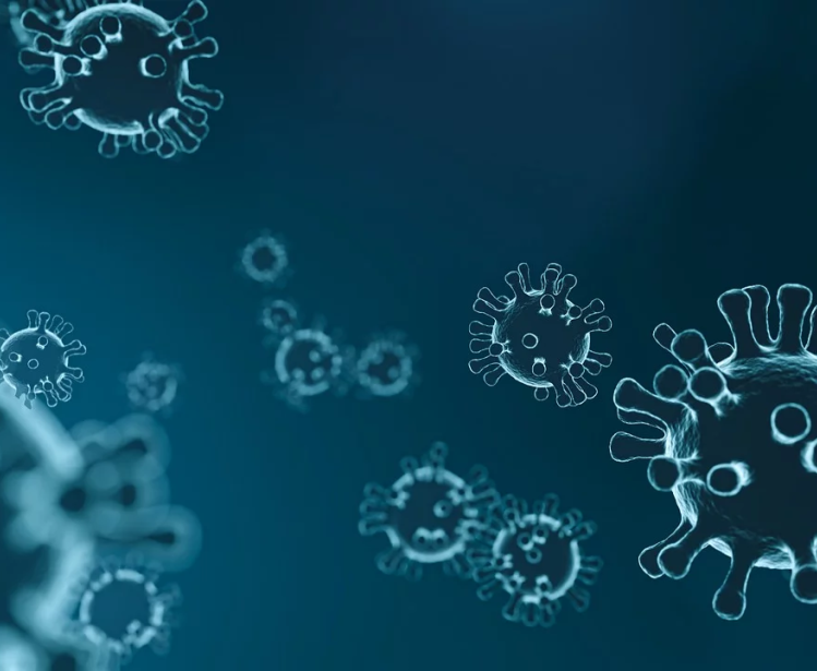 Viruses on a blue background