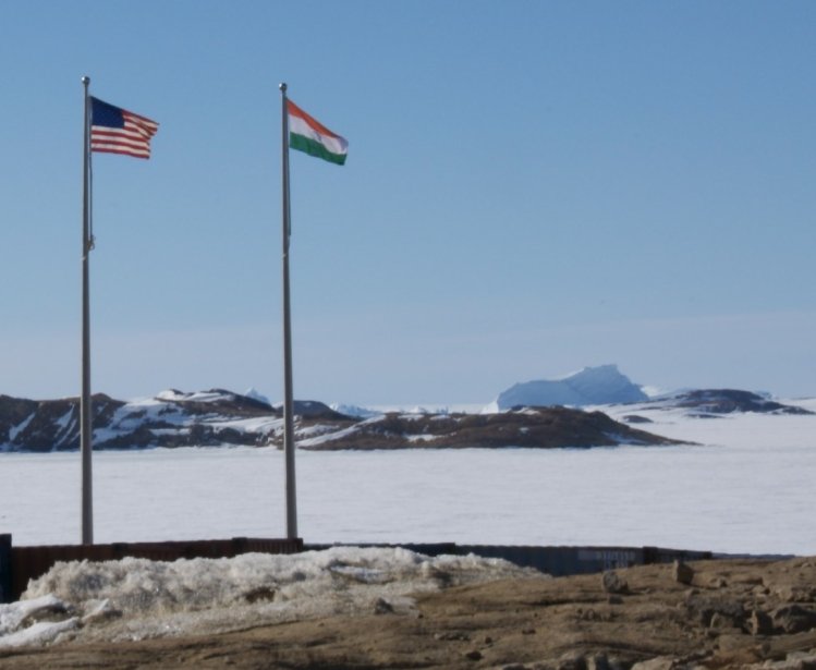 Photo of flags in Antarctica 2012