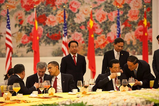 President Obama at a state dinner with Chinese President Hu Jintao.