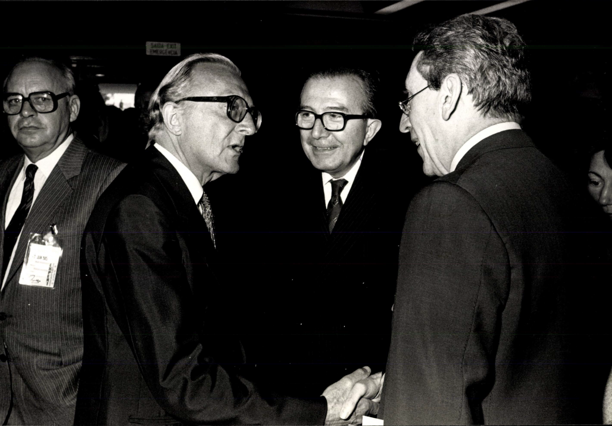 North Atlantic Council Meeting, Lisbon, June 1985. From left: Carrington, Andreotti, Romano. Reproduction of this image without the prior authorization of the Istituto Luigi Sturzo is prohibited. All commercial use is forbidden.