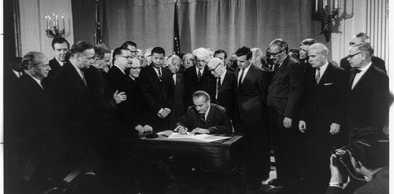 President Lyndon B Johnson signing the Civil Rights Bill, April 11, 1968
