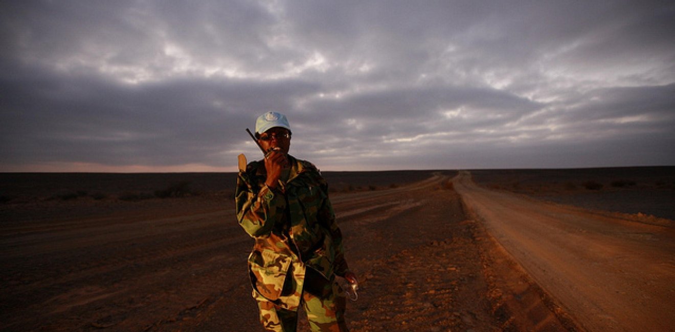 A Ghanaian peacekeeper with the UN Mission for the Referendum in Western Sahara (MINURSO)