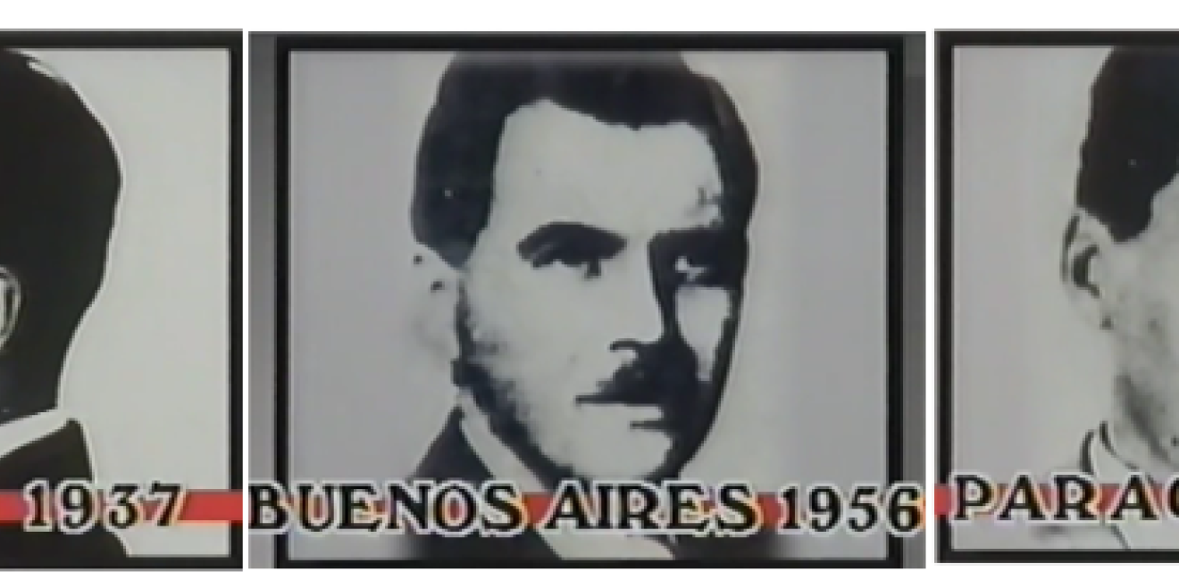 FUGITIVE: Josef Mengele, from left,  Nazi Party membership application, Berlin, 1937; German passport photo, Buenos Aires, 1956; Argentine identity card, Asuncion, Paraguay, 1959 Images courtesy San Diego State University Network TV News Research Archive.