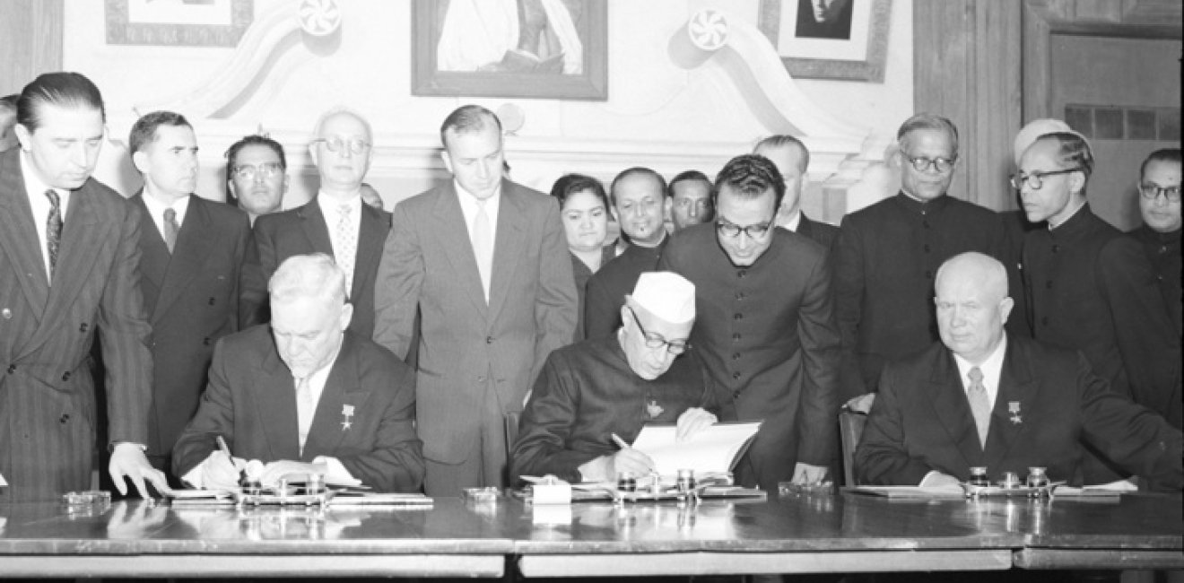 Bulganin, Nehru, and Khrushchev, 1955