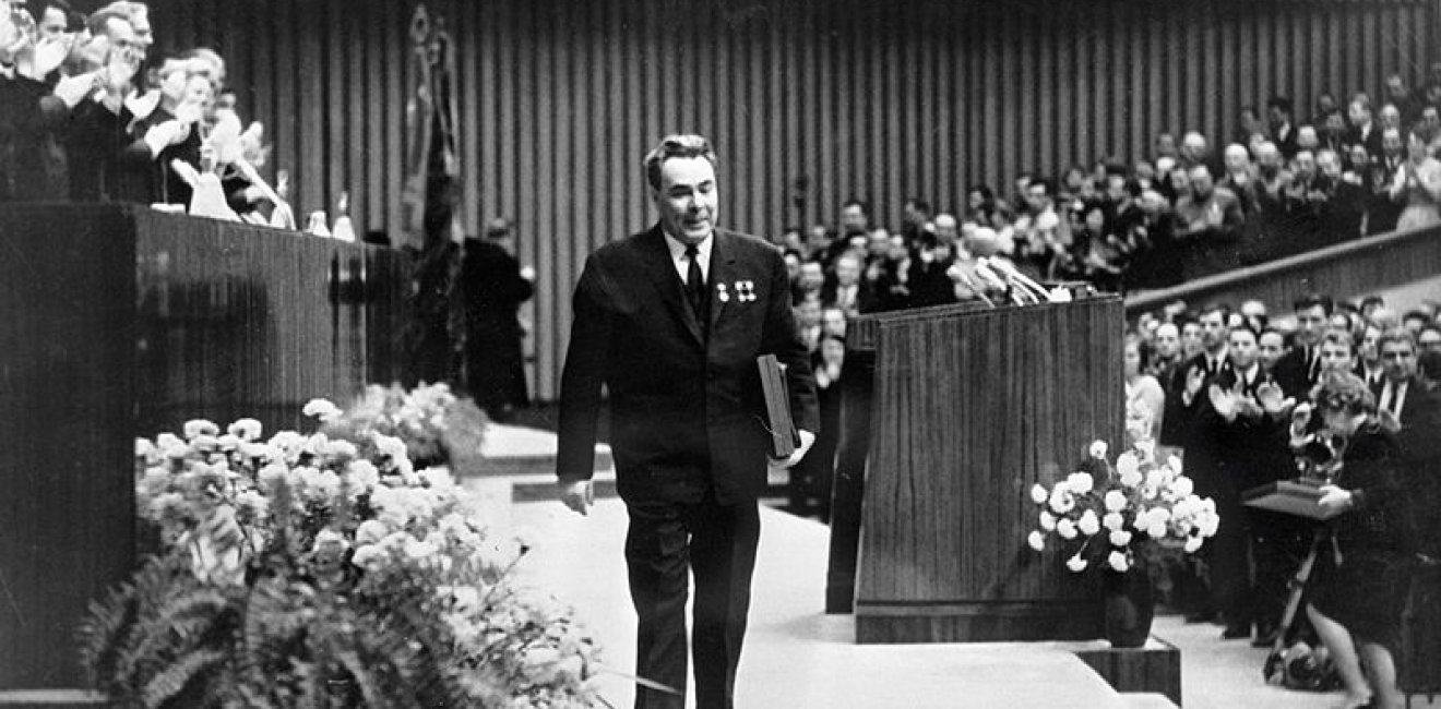 Secretary general of the CPSU Central Committee Leonid Brezhnev after speaking at the VLKSM Central Committee plenary session.