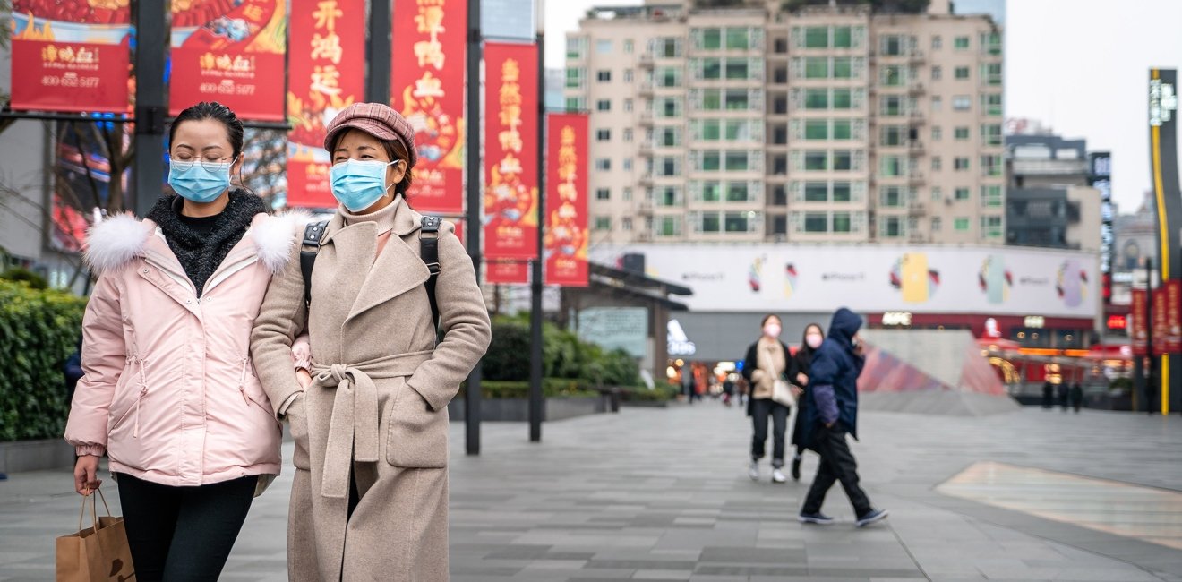 People in Chengdu, China wearing facemasks in January 2020.