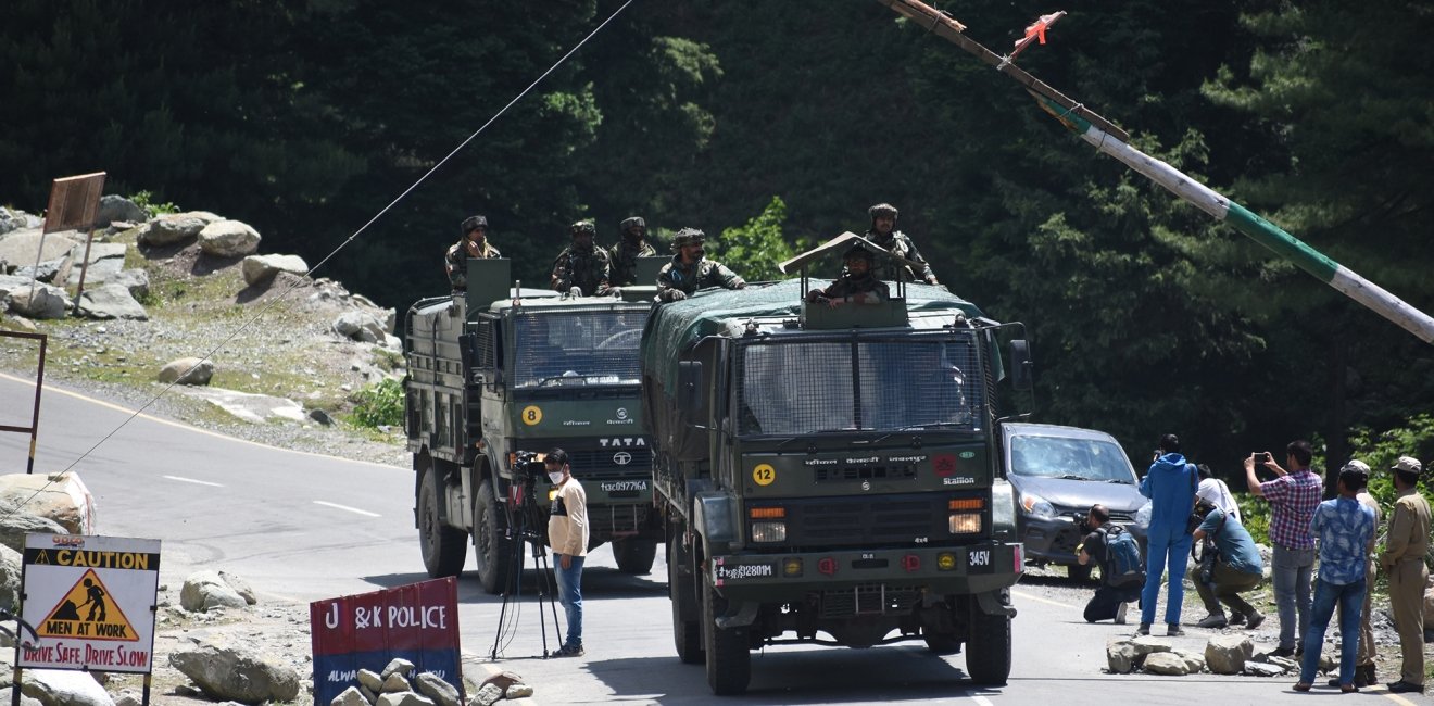 An Indian Army convoy at the Sringar-Ladakh highway, June 2020.