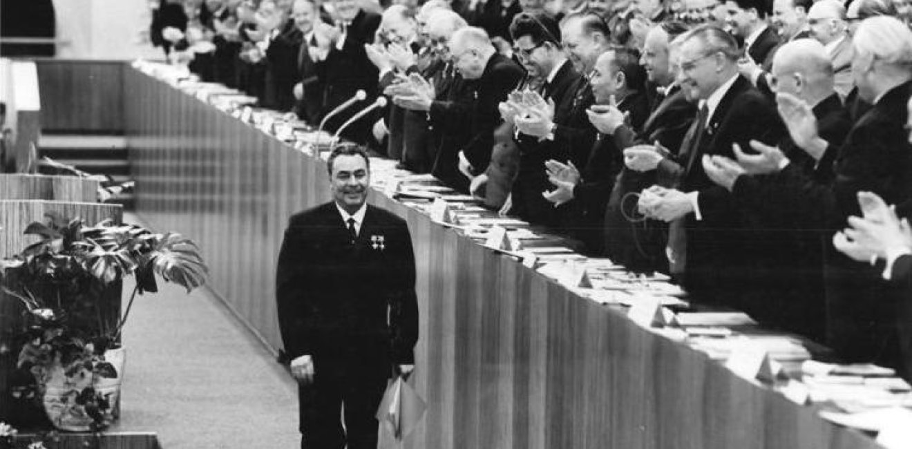 Leonid Brezhnev photographed after speaking in April 1967 at the 7th Party Congress of the SED.