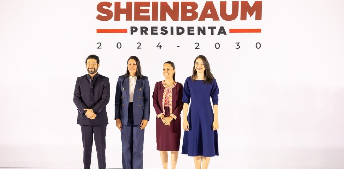 Mexico City, Mexico. July 18, 2024. Claudia Sheinbaum,  Mexico's incoming president, announces Cabinet picks Marath Bolaños, Josefina Rodríguez Zamora and Claudia Curiel de Icaza