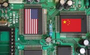 America and china flag on chips