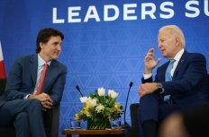 Biden and Trudeau Talking at NALS 2023