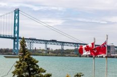 Ambassador Bridge with Canadian Flag