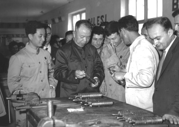 China-Albania friendship delegation on a visit to an Albanian factory, 1967