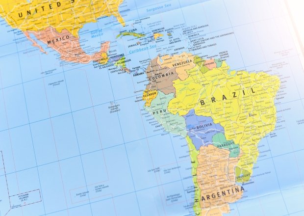A map showing the countries of Central and South America.