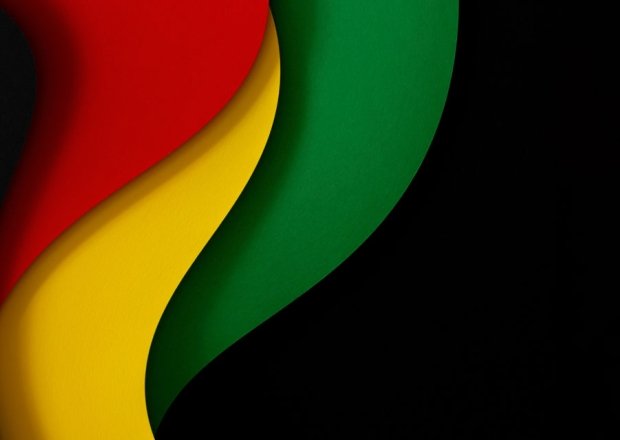 Abstract geometric black, red, yellow, green color banner background. Black History Month color background with copy space for text