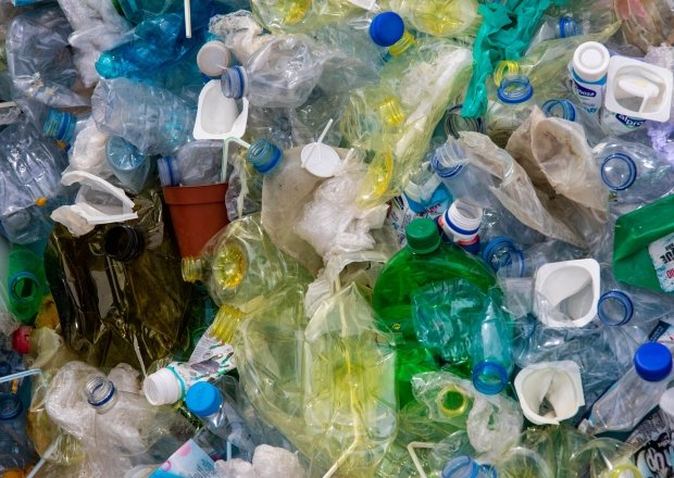 Plastic waste, bottles.
