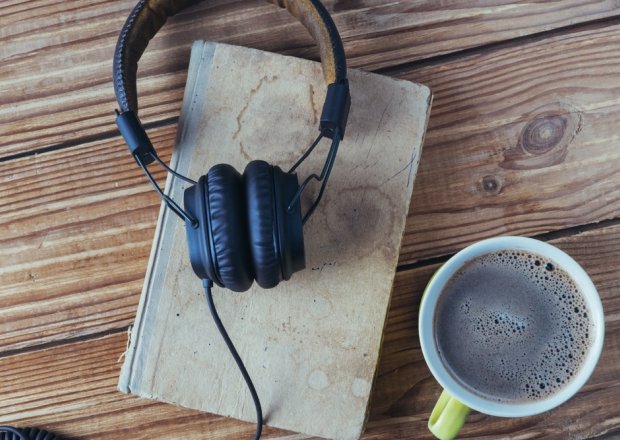 Headphones, Coffee and Notebook