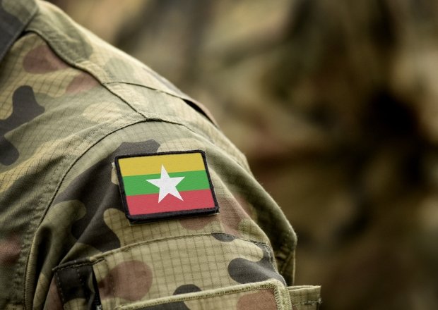 Flag of Myanmar and also known as Burma on military uniform