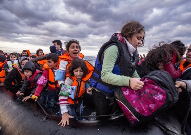 Refugees on a boat