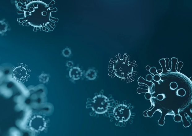 Viruses on a blue background
