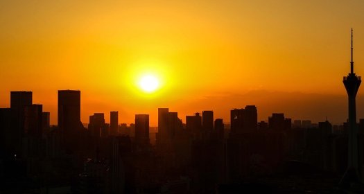 Chengdu City skyline at sunset. 