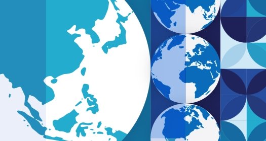 A globe that is turned towards China with an abstract background in blue.