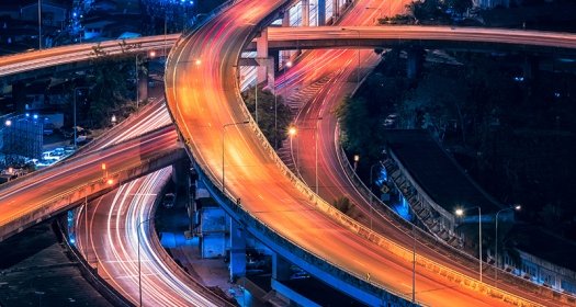 A time lapse of an expressway at night.