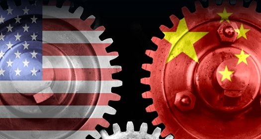 Three gears with the flags of the U.S., China, and South Korea with the title of the report.