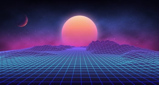 uturistic retro landscape of the 80`s