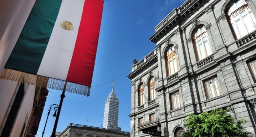 The Senate of the Republic of Mexico building and Latin-American Tower skyscraper in Mexico City, Mexico. 