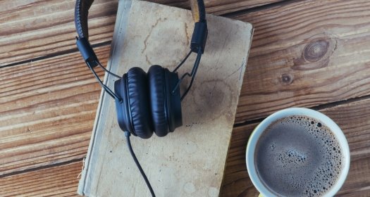 Headphones, Coffee and Notebook