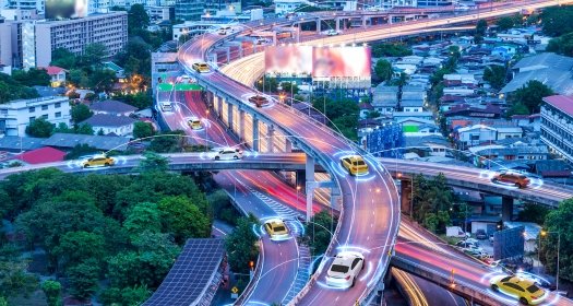 Cars in a city with network lines