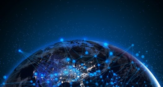 satellite signal, hologram ai ui technology global social network world, earth with net web glow graphic around,