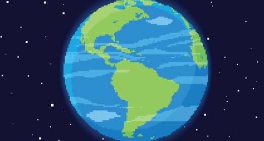 planet Earth icon. Pixel art 8 bit. Flat planet Earth icon in space.
