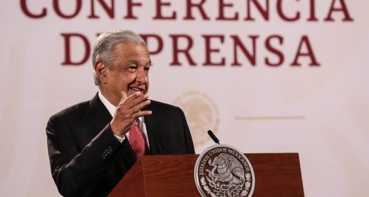 Andres Manuel Lopez Obrador president of Mexico in his press conference in Palacio Nacional.