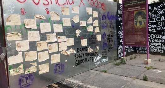 Wall full of messages claiming justice for all the women victims of violence