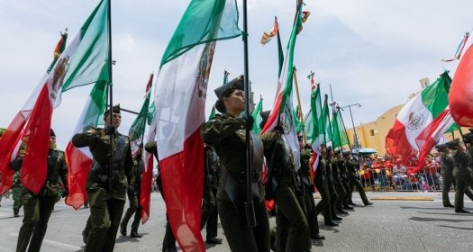 Puebla, Mexico; May 5, 2023: Mexican soldiers and cadets march in the civic parade of the battle of May 5 in the state of Puebla.