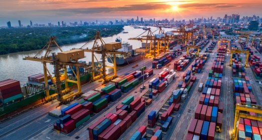Container ship in import export and business logistic
