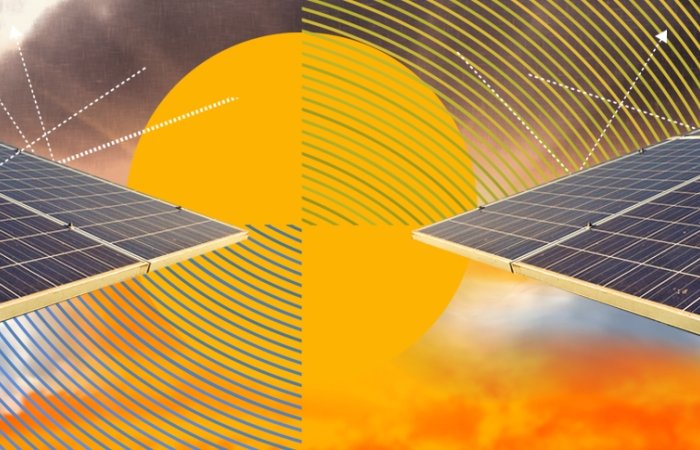 Illustration of solar panels reflecting the sun