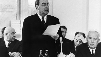 Leonid Brezhnev addresses the World Conference of Communist Parties in Moscow in 1969.