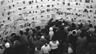 The first exhibition on the crimes of Stalinism, called "Week of Conscience," was held in November 1988 at the club of the Moscow electric lamp factory.