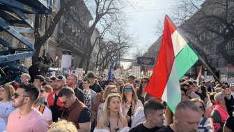 Tisza march in downtown Budapest on March 15, 2026