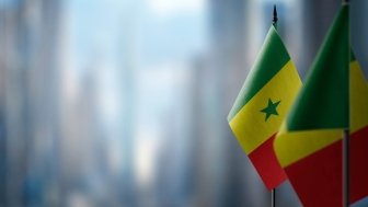 Flags of Senegal with Blurred Backdrop