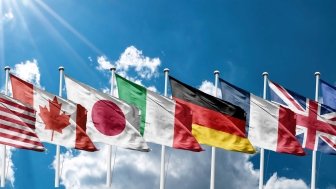 Row from flags of members of G7 group of seven