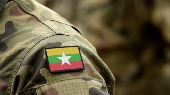 Flag of Myanmar and also known as Burma on military uniform