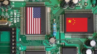 America and china flag on chips