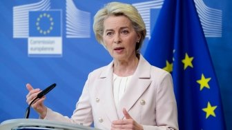 EU Commission President Ursula von der Leyen gives a presser following the announcement by Gazprom on the disruption of gas deliveries to certain EU Member States, in Brussels, Belgium, 27 April 2022