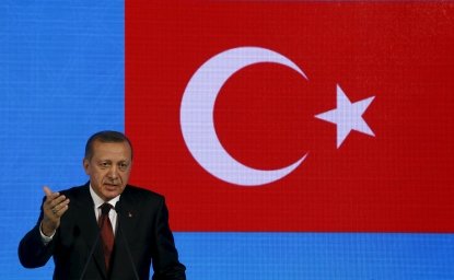 Turkish President Recep Tayyip Erdogan speaks during a news conference after a meeting Japanese Prime Minister Shinzo Abe in Istanbul, November 13, 2015. REUTERS/Osman Orsal