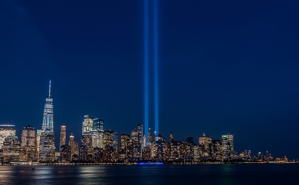 9/11 Light Memorial over the NYC Skyline